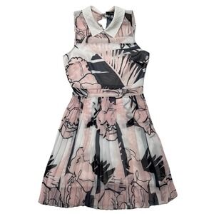 Timo Weiland Sleeveless Pink‎ White Black Collared Dress 4 Pleated Sheer Waist
